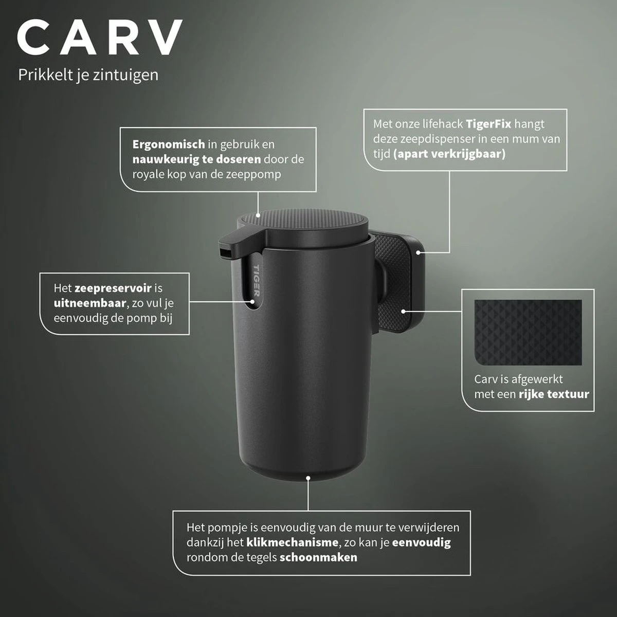 Tiger Carv - Zeepdispenser 175 Ml - Zwart 8 Tiger Carv - Zeepdispenser 175 Ml - Zwart - Afbeelding 6