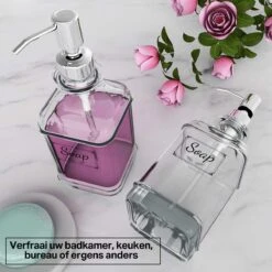 Wonix® - Zeepdispenser - Zeeppompje - Transparant Glas - RVS Pompkop - Met Stickers - 350ml - 2 Stuks -Thuis Badkamer 1200x1200 473
