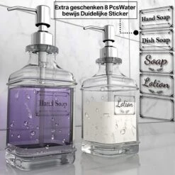 Wonix® - Zeepdispenser - Zeeppompje - Transparant Glas - RVS Pompkop - Met Stickers - 350ml - 2 Stuks -Thuis Badkamer 1200x1200 475