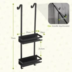 Doucherek Zonder Boren - Zwart - 2-Laags Doucherekje - Hangend Aan Douchewand -Thuis Badkamer 1200x1200 51