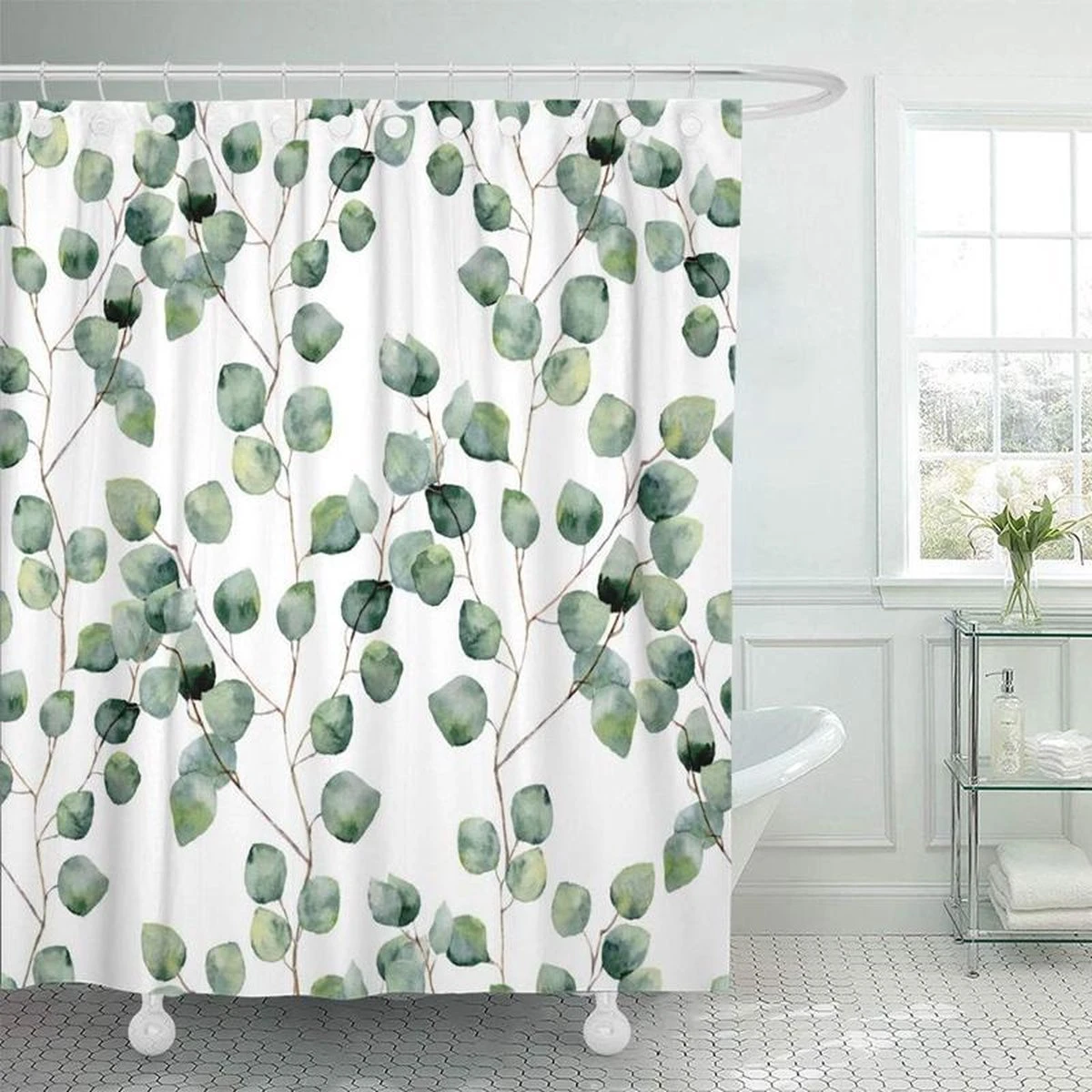 Douchegordijn - Badkamer Accessoires - Eucalyptus - 180x200 Cm 4 Douchegordijn - Badkamer Accessoires - Eucalyptus - 180x200 Cm - Afbeelding 2
