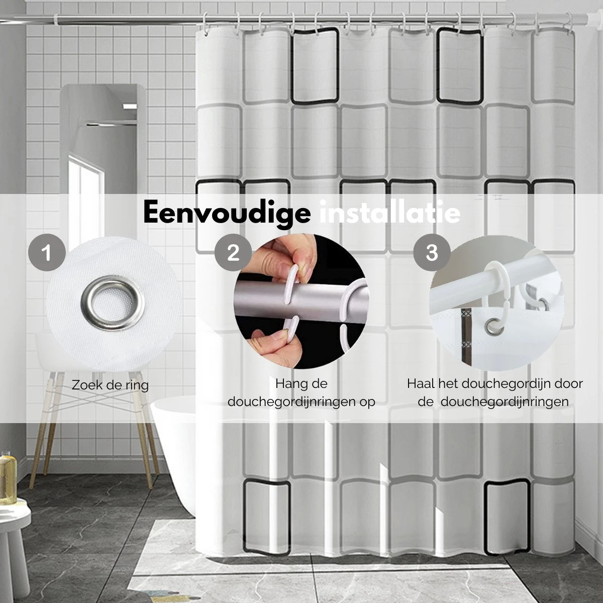 VAIVE Douchegordijn 180x200 - Anti Schimmel - Douchegordijnen 5 VAIVE Douchegordijn 180x200 - Anti Schimmel - Douchegordijnen - Afbeelding 3