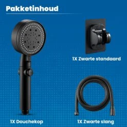Imperatoris | DoucheSet - Douchekop Met Slang, Houder & Badmuts/Douchemuts - Waterbesparend – Hoge Druk – Regendouche - Zwart Mat -Thuis Badkamer 1200x1200 596