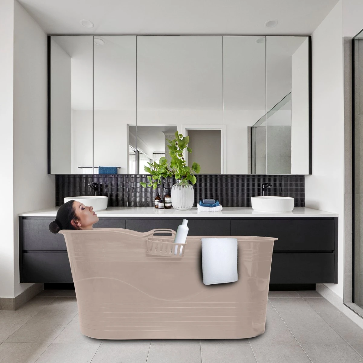 LIFEBATH - Zitbad Mira - Bath Bucket XL - 400L - Ligbad 122 Cm - Costa Rica Sand 5 LIFEBATH - Zitbad Mira - Bath Bucket XL - 400L - Ligbad 122 Cm - Costa Rica Sand - Afbeelding 3