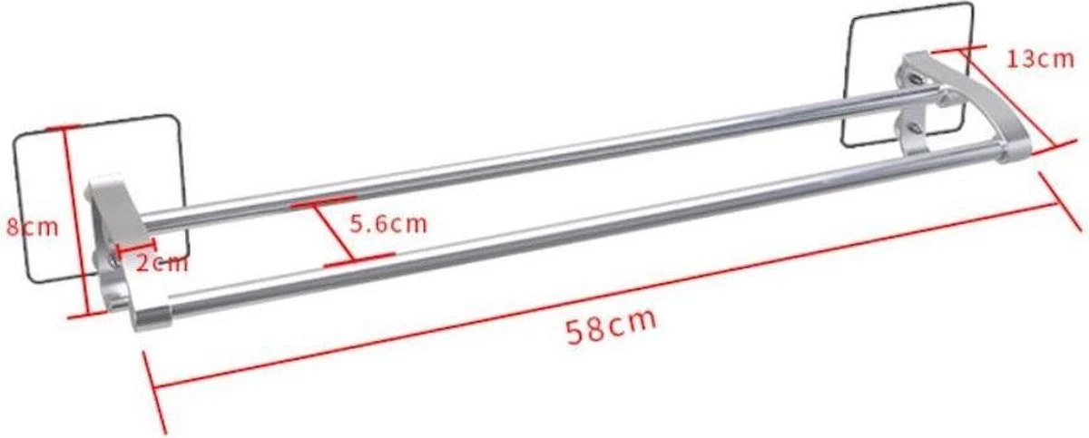 Merkloos Decopatent® Dubbele Handdoekrek - Handdoekhouder 2 Haken - Badkamer - Keuken - Zonder Boren - Handdoekenstang - Handdoekenrek 4 Merkloos Decopatent® Dubbele Handdoekrek - Handdoekhouder 2 Haken - Badkamer - Keuken - Zonder Boren - Handdoekenstang - Handdoekenrek - Afbeelding 2