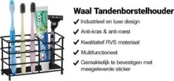 Merkloos Waal - Tandenborstelhouder - Tandenborstel Doosje - Tandenborstel Koker - Industrieel - Zwart - RVS -Thuis Badkamer 1200x561