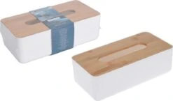 Merkloos Tissuedoos/tissuebox Rechthoekig Van Kunststof Met Bovenkant Van Bamboe Hout 26 X 13 Cm Wit -Thuis Badkamer 1200x703