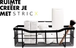 STRICX Doucherek 2 Laags Zwart - Zelfklevend Doucherek Inclusief 3 Ophanghaakjes - Doucherek Voor Badkamer / Keuken - Doucherek Met Plakstrip - Keukenrek Met Plakstrip - Badrek Douche - Kruidenrek Specerijen - Badkamerrek Douchemandje -Thuis Badkamer 1200x751