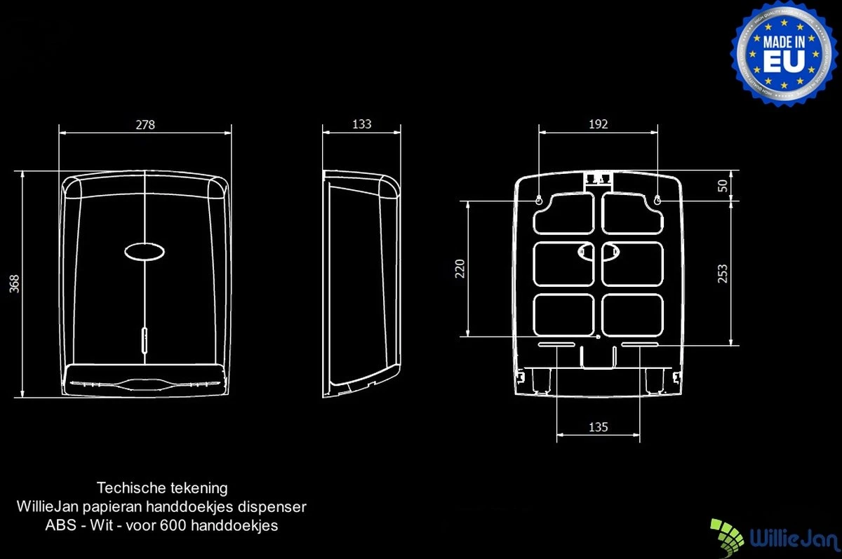 WillieJan Papieren Handdoekjes Dispenser - ABS - Wit - Voor 600 Handdoekjes 4 WillieJan Papieren Handdoekjes Dispenser - ABS - Wit - Voor 600 Handdoekjes - Afbeelding 2