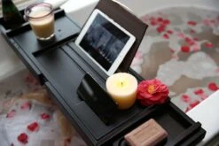 Merkloos Decopatent® Badplank - Uitschuifbaar 75 -> 110 Cm - Verstelbaar Bamboe Badrekje Voor In Bad - Boekenhouder - Tablethouder - Zwart -Thuis Badkamer 1200x800 13