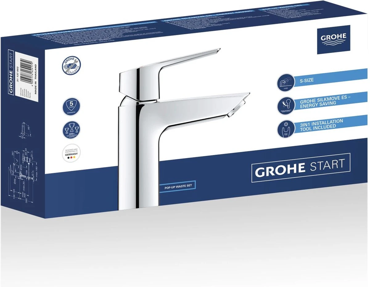 GROHE QuickFix Start Waterbesparende Wastafelkraan - Met EcoJoy® - Incl. Pop-up Waste - Chroom - 31137002 10 GROHE QuickFix Start Waterbesparende Wastafelkraan - Met EcoJoy® - Incl. Pop-up Waste - Chroom - 31137002 - Afbeelding 8