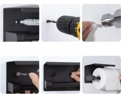 Toiletrolhouder - Wc Rol Houder Met Plankje - Inclusief Haakje - RVS - Waterbestendig - Zwart - Rheme -Thuis Badkamer 1200x935