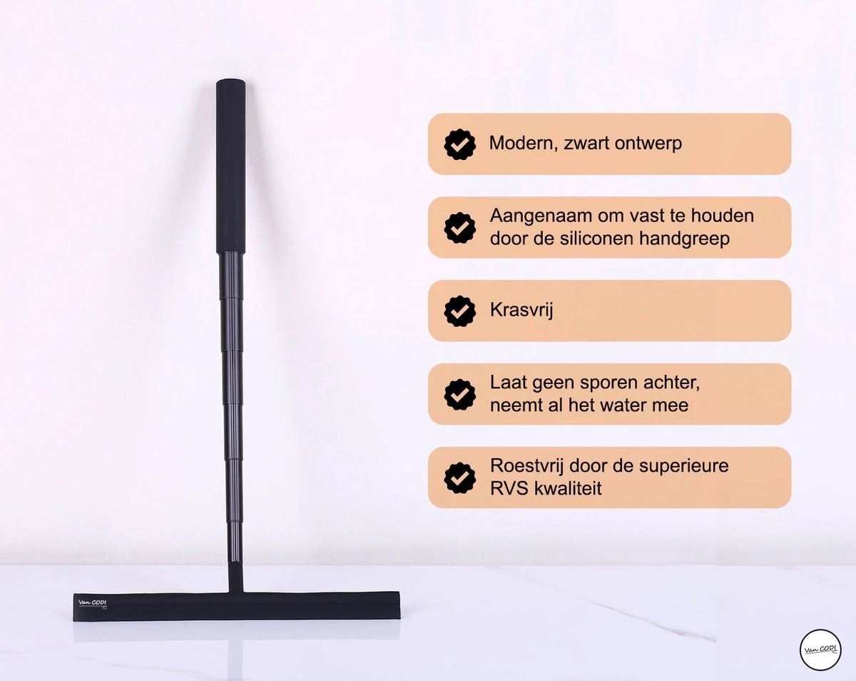 Van CODI® - 2 In 1 - Douchewisser - Vloertrekker - Multifunctioneel - Vloerwisser - Vloertrekker Met Steel - Verlengbaar - Met Ophangsysteem 5 Van CODI® - 2 In 1 - Douchewisser - Vloertrekker - Multifunctioneel - Vloerwisser - Vloertrekker Met Steel - Verlengbaar - Met Ophangsysteem - Afbeelding 3