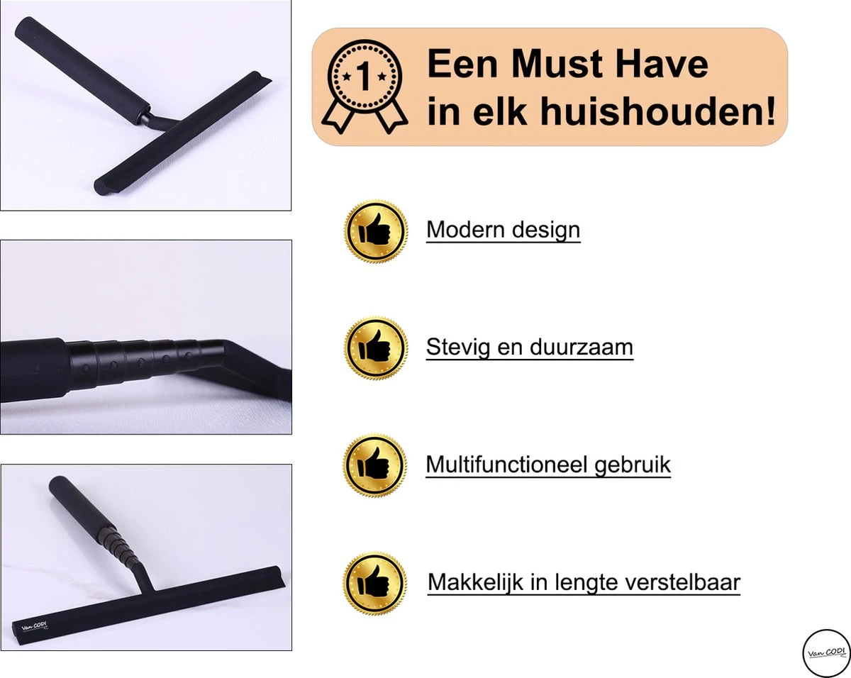 Van CODI® - 2 In 1 - Douchewisser - Vloertrekker - Multifunctioneel - Vloerwisser - Vloertrekker Met Steel - Verlengbaar - Met Ophangsysteem 4 Van CODI® - 2 In 1 - Douchewisser - Vloertrekker - Multifunctioneel - Vloerwisser - Vloertrekker Met Steel - Verlengbaar - Met Ophangsysteem - Afbeelding 2