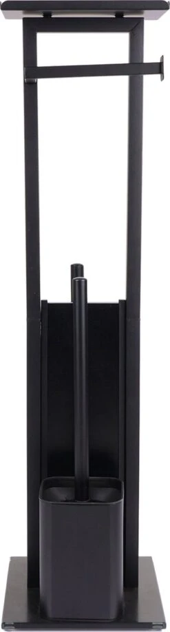 Mmoods Toiletbutler Zwart - WC Borstel Met Toiletrolhouder Vrijstaand - Toiletborstel Siliconen Industrieel Design Mmoods - Reserverolhouder Zonder Boren Staand Met Plankje RVS -Thuis Badkamer 323x1200