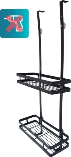 L'eauxe Doucherek Hangend Zonder Boren - Ophangbaar Badkamerrek Aan Douchewand - Opbergrek - Badkamer Accessoires - RVS - Zwart - Cadeau -Thuis Badkamer 550x1200 3