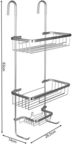 Recalma Doucherek 3 Laags - Monteren Zonder Boren - Zilver - Zuignap - Ook Voor Grote Flessen - Opbergrek Douche - 3 Etages -Thuis Badkamer 607x1200