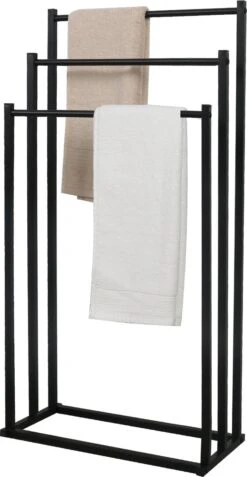 MIRI Handdoekrek – Handdoekhouder – Vrijstaand – Zwart – Staand – Metaal – 3 Rails – Zonder Boren – Badkamer / Keuken -Thuis Badkamer 622x1200 1