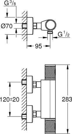 GROHE Precision Feel Thermostatische Douchekraan - EcoJoy - CoolTouch - Incl. Koppelingen - Chroom -Thuis Badkamer 645x1200 2