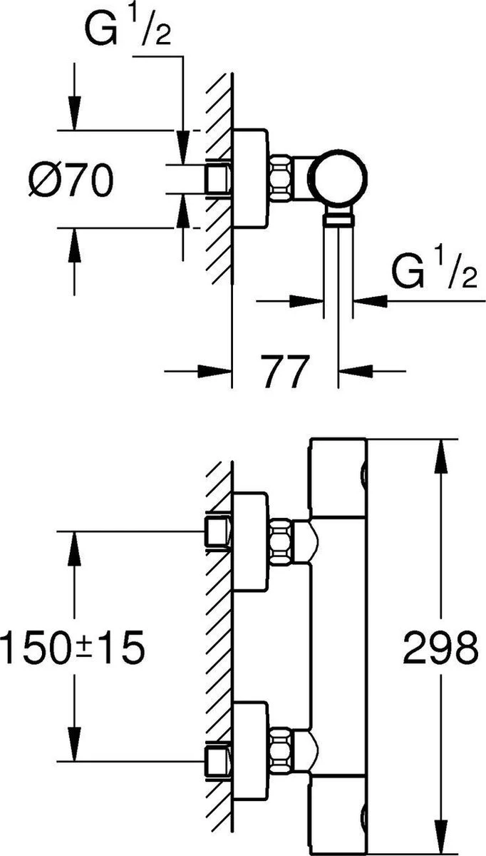 GROHE Grohtherm 800 Cosmopolitan Thermostatische Douchekraan - Met Koppelingen - Chroom - 34765000 4 GROHE Grohtherm 800 Cosmopolitan Thermostatische Douchekraan - Met Koppelingen - Chroom - 34765000 - Afbeelding 2