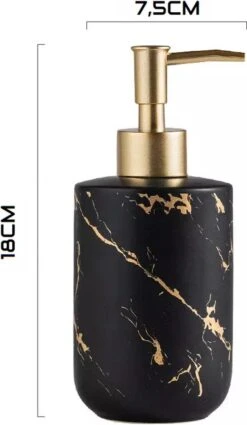 SIEPS Zeepdispenser - Zeeppompje Zwart & Goud - Vrijstaand 400 ML Zeephouder - Keramiek -Thuis Badkamer 698x1200