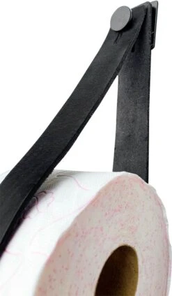 Luxe Leren Toiletrolhouder - Zwart - Reserverolhouder - 100% Volnerfleer - Hangend - Zonder Boren - WC Rol Houder - Closetrolhouder -Thuis Badkamer 699x1200