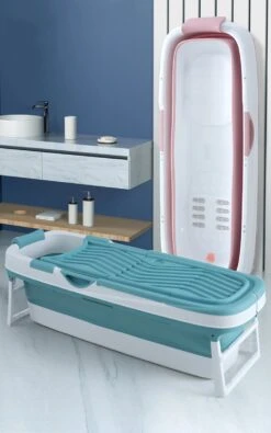 Livista® - Opvouwbaar XXL Bad - Blauw - Zitbad - Inklapbaar - Bath Bucket - 158 CM LANG - XXL - Incl. Onderwater LED Lichten En Rugkussen -Thuis Badkamer 751x1200 1