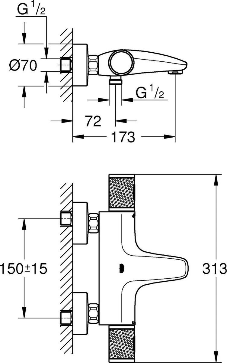 GROHE Grohtherm 1000 Performance Thermostatische Badkraan - 15cm - Met Koppelingen - Chroom - 34779000 12 GROHE Grohtherm 1000 Performance Thermostatische Badkraan - 15cm - Met Koppelingen - Chroom - 34779000 - Afbeelding 10
