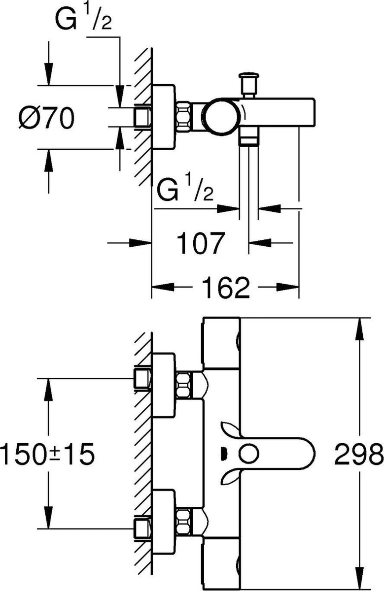 GROHE Grohtherm 800 Cosmopolitan Thermostatische Badkraan - Incl. Omstel En Koppelingen - Chroom - 34766000 13 GROHE Grohtherm 800 Cosmopolitan Thermostatische Badkraan - Incl. Omstel En Koppelingen - Chroom - 34766000 - Afbeelding 11