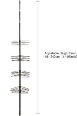 SensaHome Telescopisch Douche Rek Met 4 Lagen - Verstelbaar Bad / Douche Hoekrek Opbergrek - Uitschuifbaar Van 145-250 Cm - Zwart -Thuis Badkamer 800x1200 6