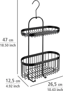 WENKO Doucherek 2-laags Classic Plus Black Mat Zwart - Doucherek Zonder Boren - Doucherek Hangend Zwart -Thuis Badkamer 838x1200 2