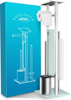 EDELHAND© Toiletpapierhouder Staand Als Toiletset [met GRATIS Toiletborstel] - Roestvrijstalen Toiletpapierhouder Staand Met Toiletborstel En Toiletpapieropslag - Toiletset Met Dienblad -Thuis Badkamer 860x1200 3