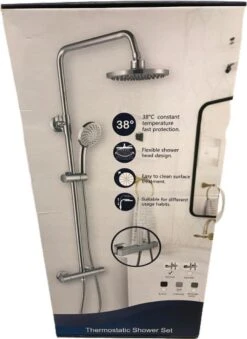 SAAR Opbouw Douche Set - Rond - Thermostaatkraan - Glijstang - Regendouche - Handdouche - Mat Zwart -Thuis Badkamer 875x1200