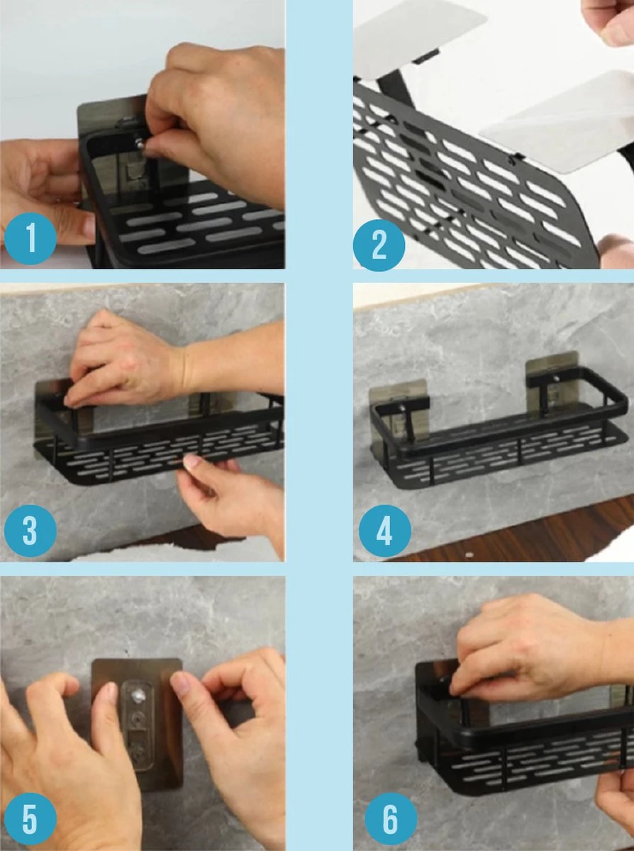 Merkloos Jawes- Wandrek- Zwart- 2stuks- Doucherek- Zonder Te Boren- Wandrek Zonder Boren- Wandrekje 7 Merkloos Jawes- Wandrek- Zwart- 2stuks- Doucherek- Zonder Te Boren- Wandrek Zonder Boren- Wandrekje - Afbeelding 5