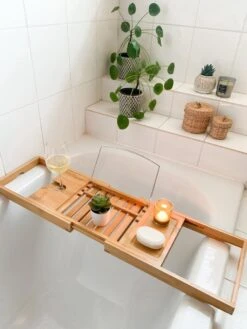 Bamboe Badplank Uitschuifbaar - 70 Tot 105 Cm - Met Boekenhouder -Thuis Badkamer 900x1200 7