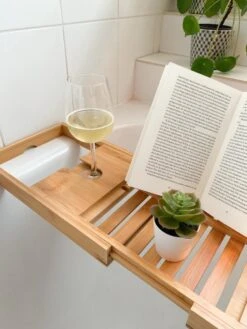 Bamboe Badplank Uitschuifbaar - 70 Tot 105 Cm - Met Boekenhouder -Thuis Badkamer 900x1200 8