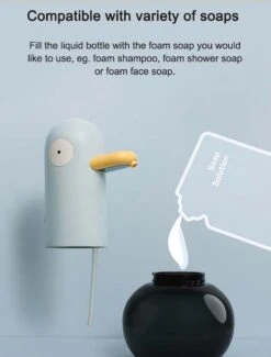 MUID Duck- Automatische Zeepdispenser - Handwas Schuimzeepdispenser Voor Kinderen - Zeeppompje-Oplaadbaar-Foam Technologie- Touchless Infrarood Sensor-Lichtblauw - 400ml - 10.35cm*11.5cm*19.5cm -Thuis Badkamer 912x1200 2
