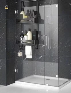 SIAFOSS Doucherek Zonder Boren Doucherek Hangend - 100% Stevig - 100% RVS - Hangend Badkamerrekje - Doucherek Aan Douchewand - Badkamer Accessoires - RVS Zwart - 2 Laags - Douchemand -Thuis Badkamer 917x1200 4