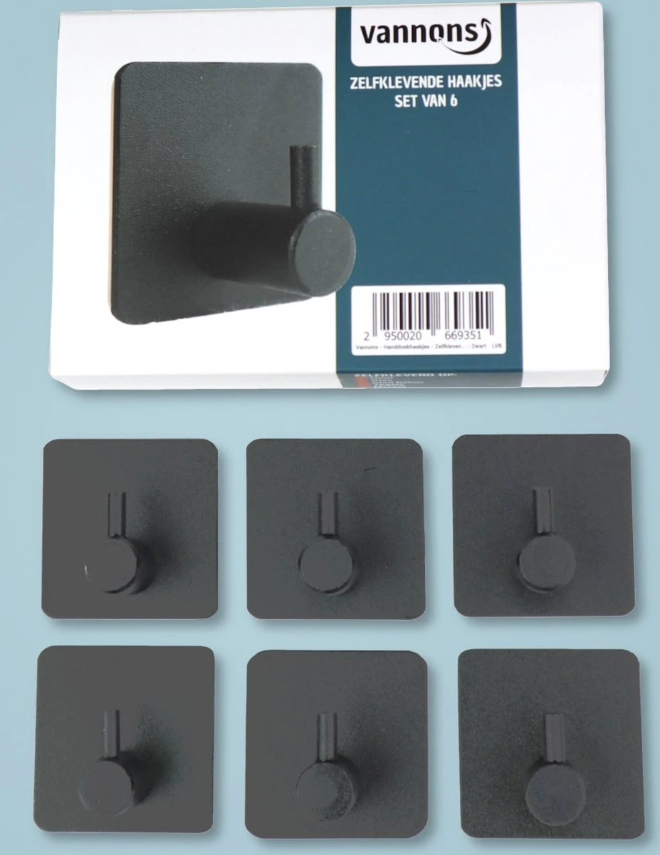Vannons - Handdoekhaakjes - Zelfklevende Haakjes - Set Van 6 Haakjes - RVS - Zwart 9 Vannons - Handdoekhaakjes - Zelfklevende Haakjes - Set Van 6 Haakjes - RVS - Zwart - Afbeelding 7