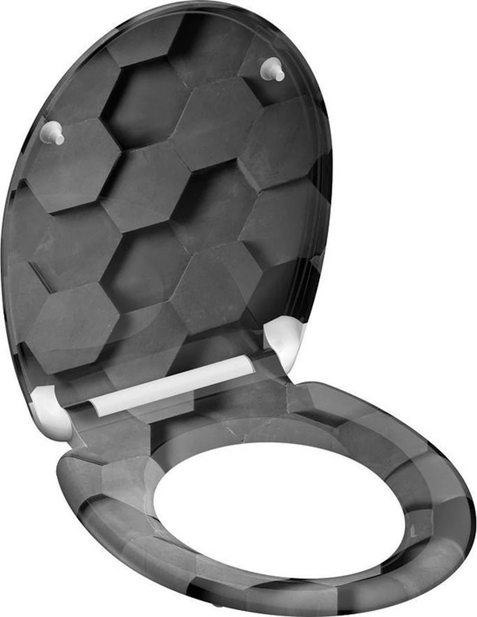 SCHÜTTE WC-Bril 82392 GREY HEXAGONS - Duroplast - Soft Close - Afklikbaar - RVS-Scharnieren - Decor - 3-zijdige Print 6 SCHÜTTE WC-Bril 82392 GREY HEXAGONS - Duroplast - Soft Close - Afklikbaar - RVS-Scharnieren - Decor - 3-zijdige Print - Afbeelding 4