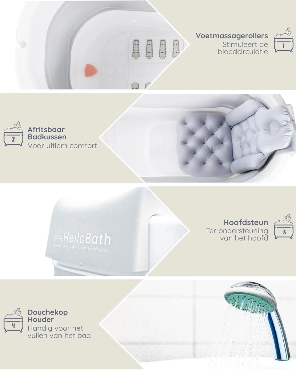 HelloBath Opvouwbaar Zitbad - Bath Bucket - 148cm - 220L - Extra Lang - Incl. Badkussen & Opberghoes 4 HelloBath Opvouwbaar Zitbad - Bath Bucket - 148cm - 220L - Extra Lang - Incl. Badkussen & Opberghoes - Afbeelding 2