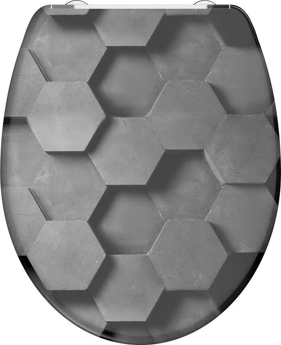 SCHÜTTE WC-Bril 82392 GREY HEXAGONS - Duroplast - Soft Close - Afklikbaar - RVS-Scharnieren - Decor - 3-zijdige Print 3 SCHÜTTE WC-Bril 82392 GREY HEXAGONS - Duroplast - Soft Close - Afklikbaar - RVS-Scharnieren - Decor - 3-zijdige Print