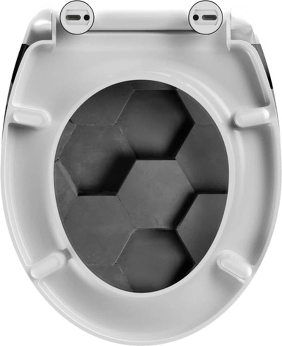 SCHÜTTE WC-Bril 82392 GREY HEXAGONS - Duroplast - Soft Close - Afklikbaar - RVS-Scharnieren - Decor - 3-zijdige Print 10 SCHÜTTE WC-Bril 82392 GREY HEXAGONS - Duroplast - Soft Close - Afklikbaar - RVS-Scharnieren - Decor - 3-zijdige Print - Afbeelding 8